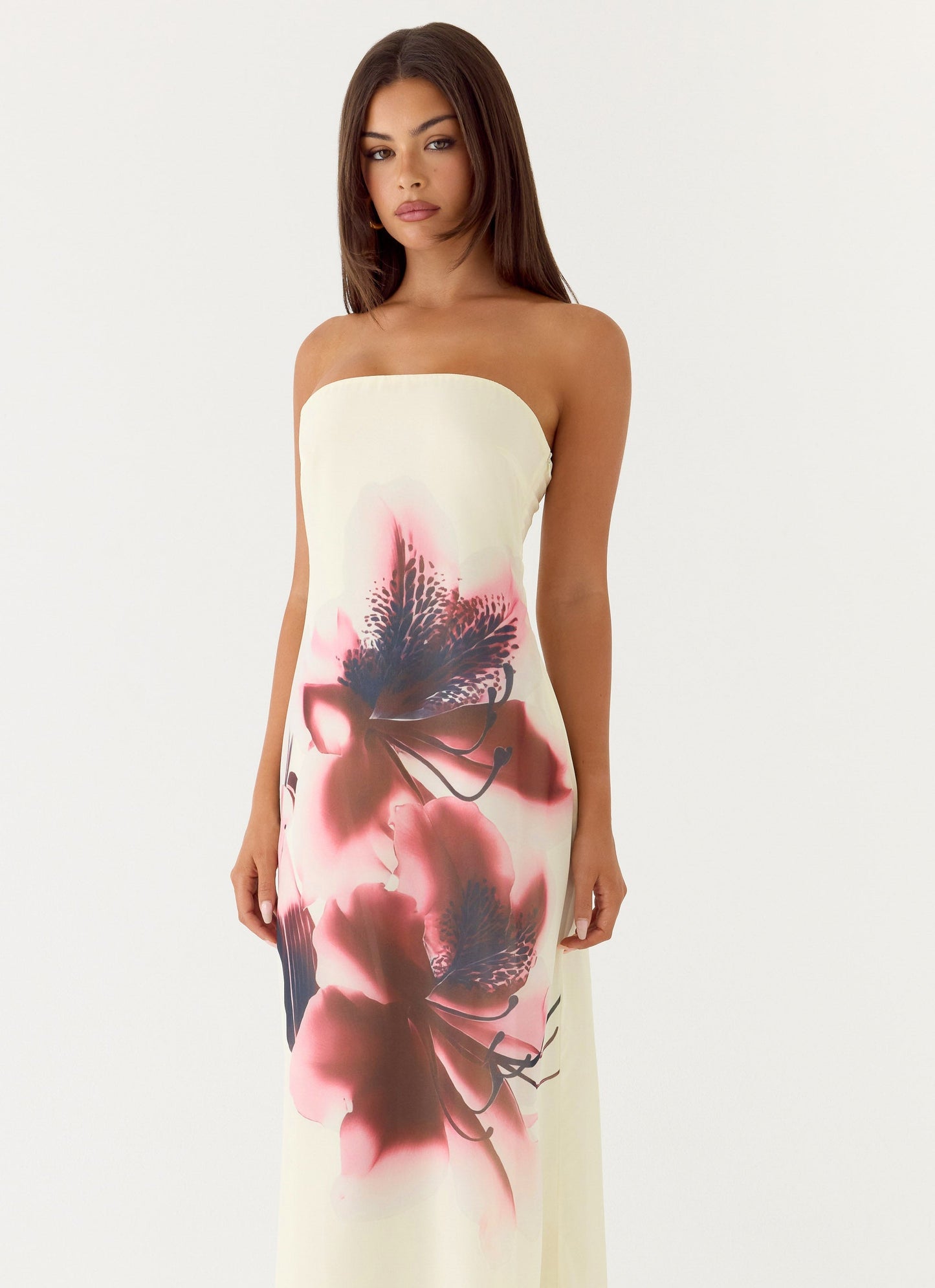 Vestido Maxi Sem Alças Lariettea - Veludo Floral