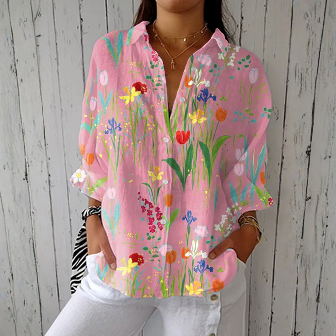 Sofia - Blusa Floral com Estampa de Tulipas