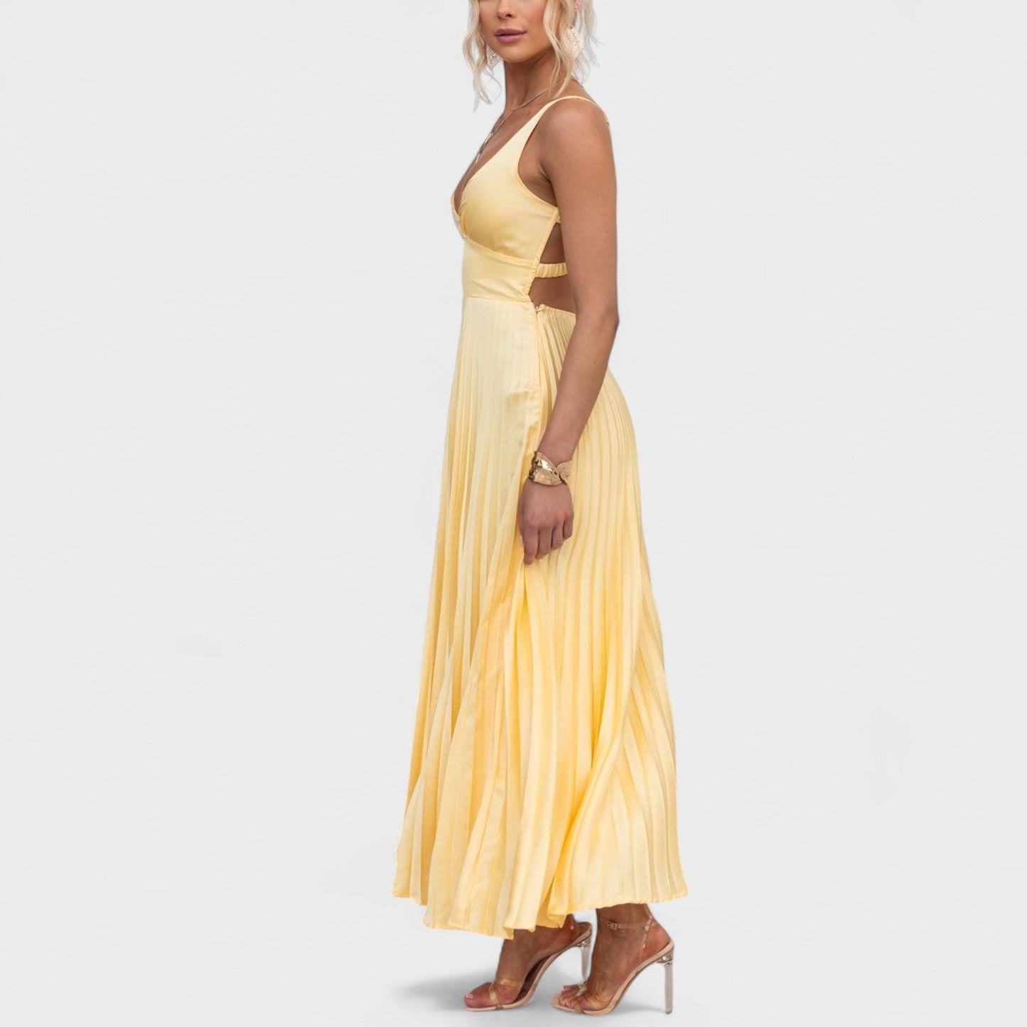 Abia - Vestido Maxi Amarelo com Plissado