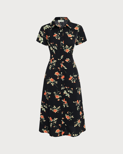 Glória - Floral Black Midi Dress