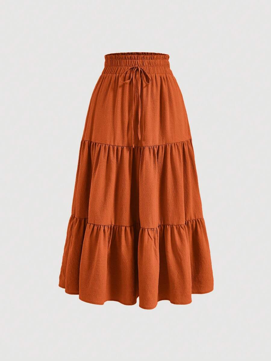 LEONOR. Saia Midi Evasê em Linho | Terracota | Estilo Boho Verão
