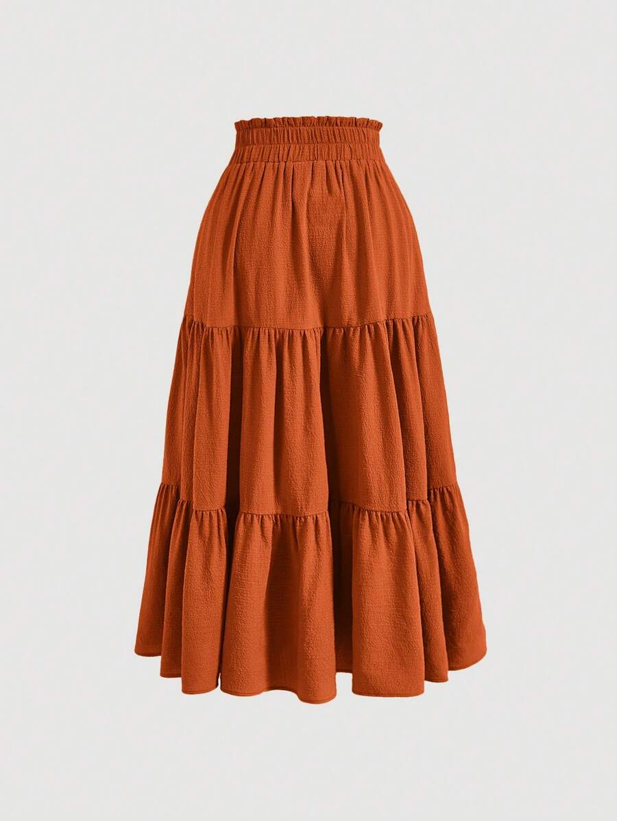 LEONOR. Saia Midi Evasê em Linho | Terracota | Estilo Boho Verão