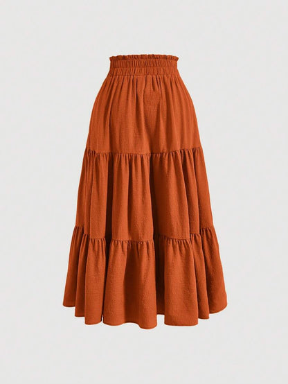 LEONOR. Saia Midi Evasê em Linho | Terracota | Estilo Boho Verão