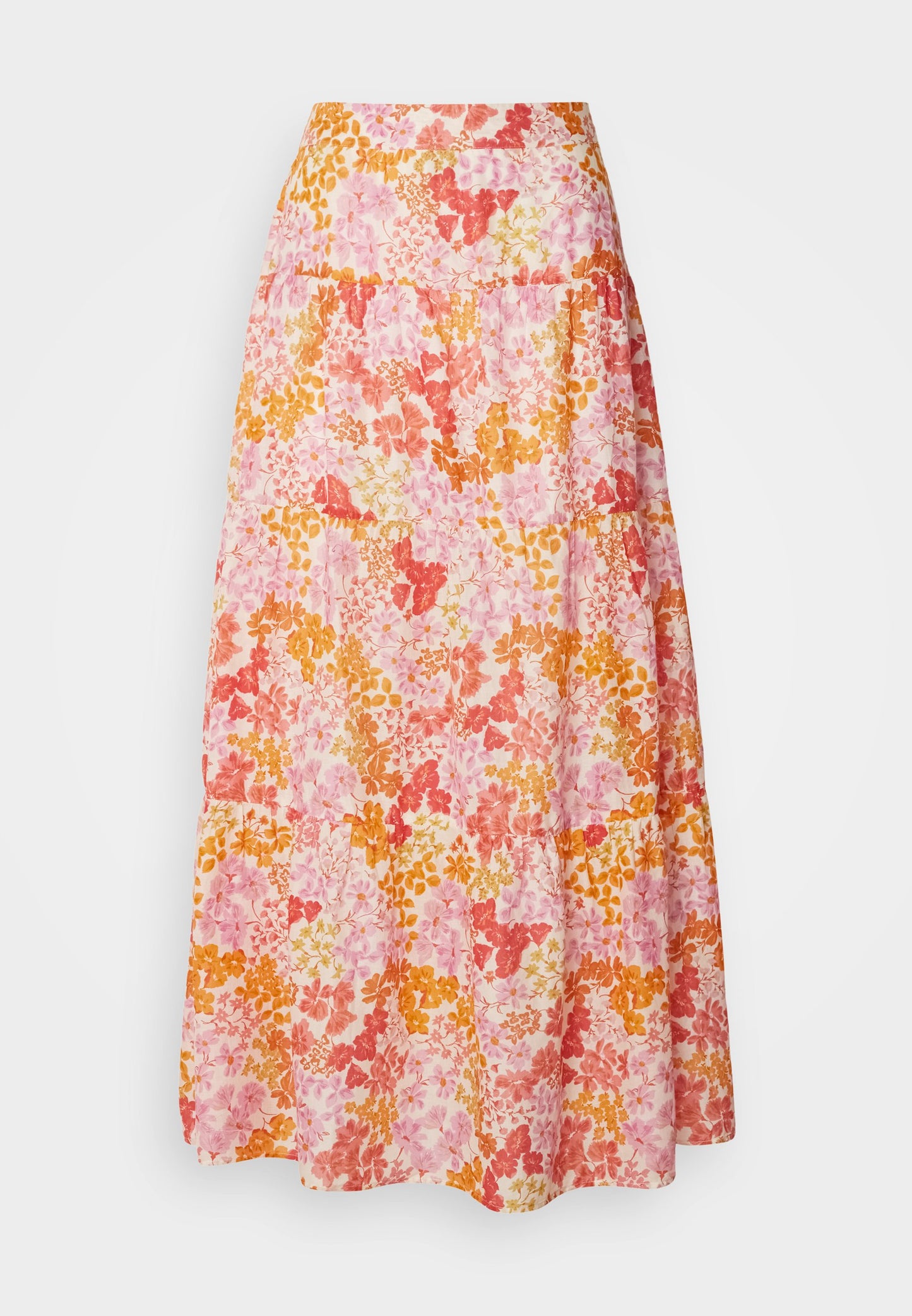 BEATRIZ. Saia Midi Florida em Chiffon | Rosa & Coral | Verão