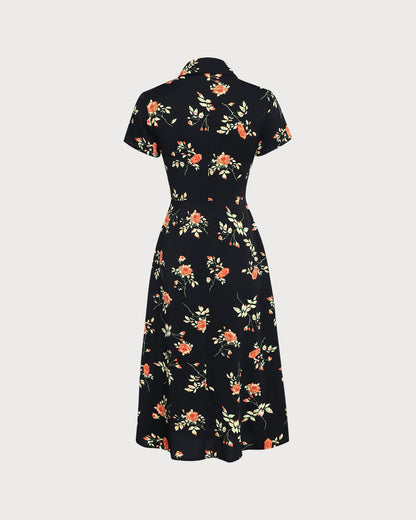 Glória - Floral Black Midi Dress