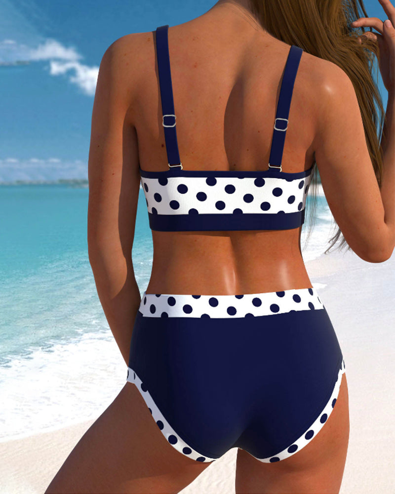 Liesbeth - Bikini de cintura alta com padrão de bolinhas e design em patchwork