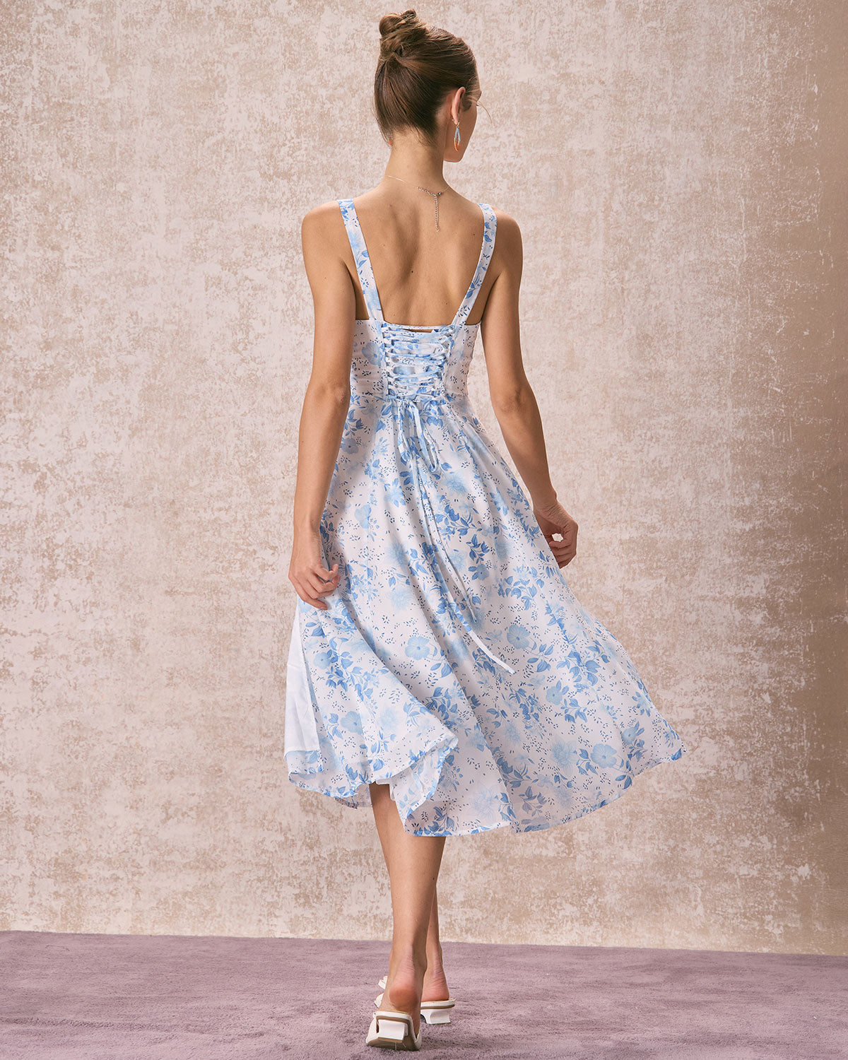 Renata - Floral Blue Midi Dress