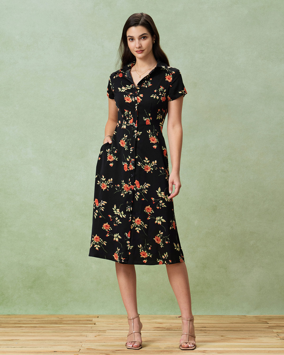 Glória - Floral Black Midi Dress