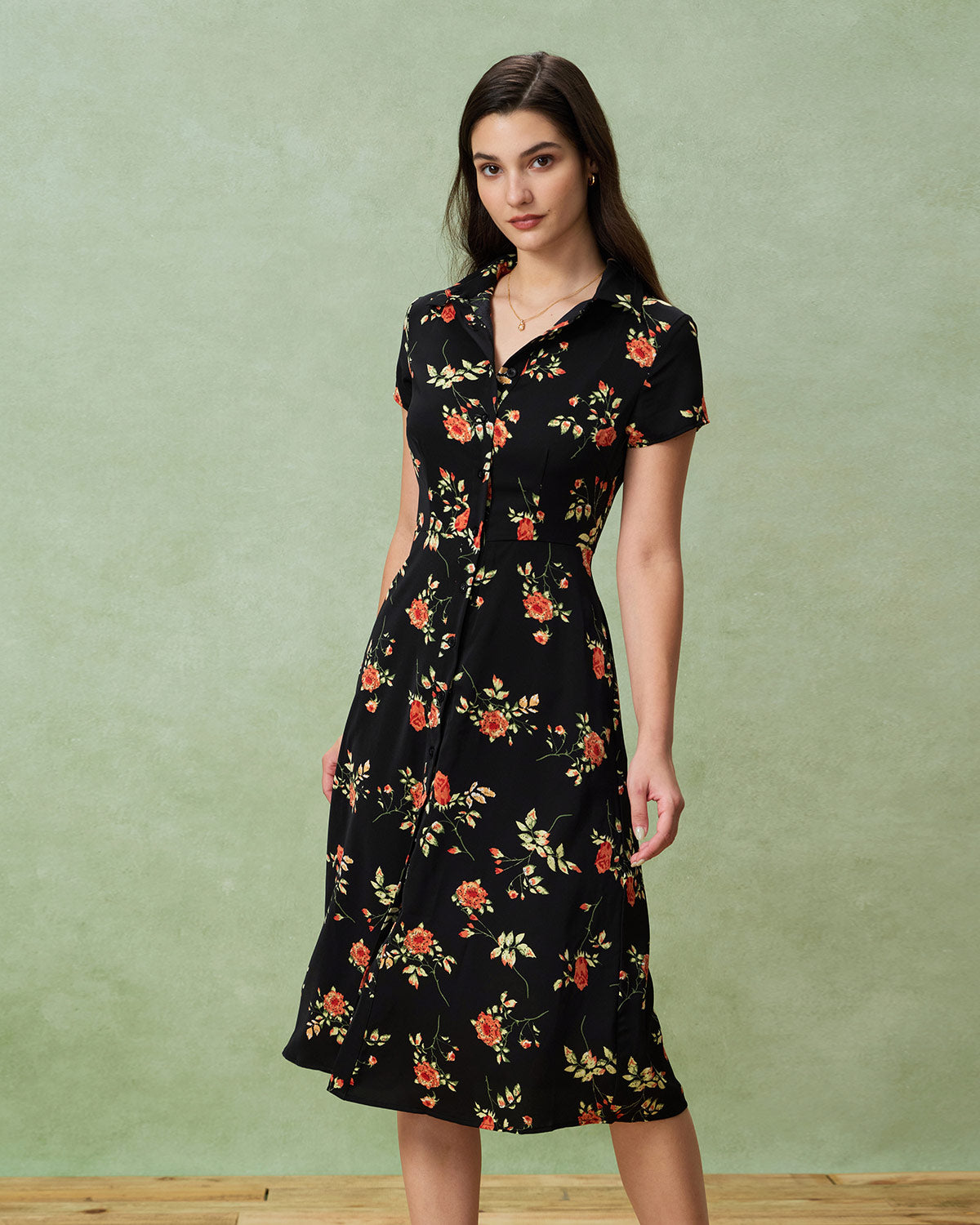 Glória - Floral Black Midi Dress