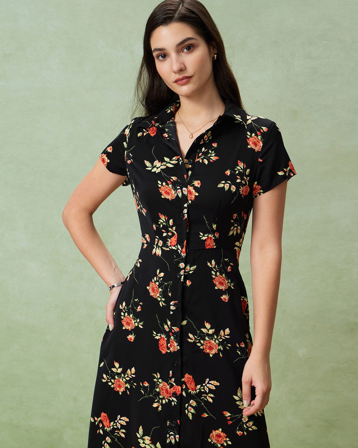 Glória - Floral Black Midi Dress