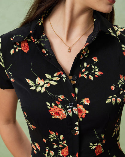 Glória - Floral Black Midi Dress