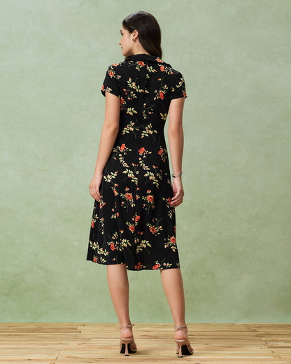 Glória - Floral Black Midi Dress