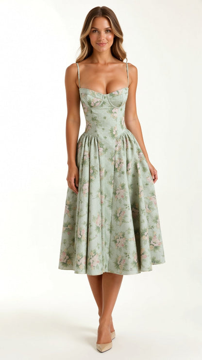 Odete - Midi Dress with Structured Bodice