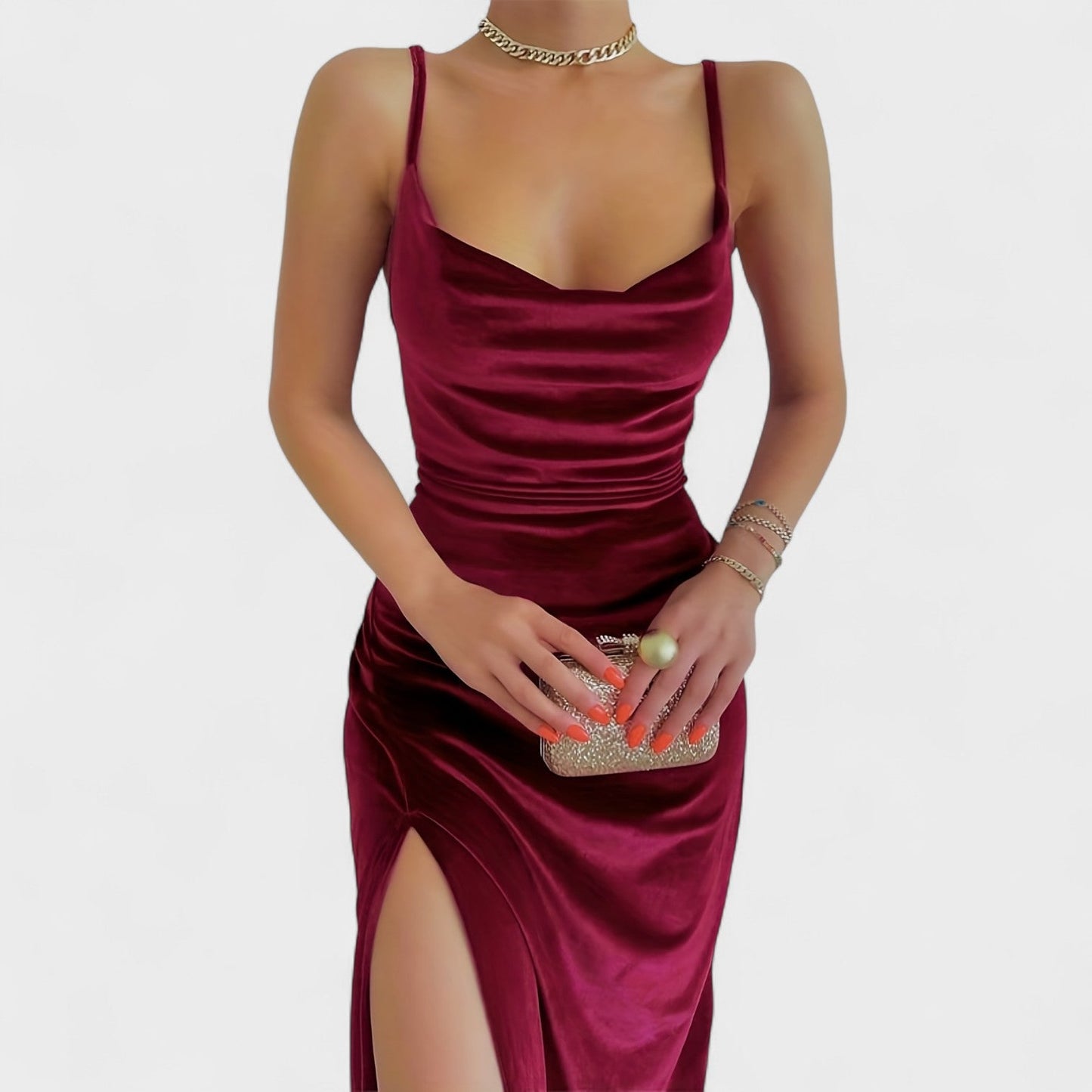 Gabriela - Vestido de Veludo com Abertura Lateral