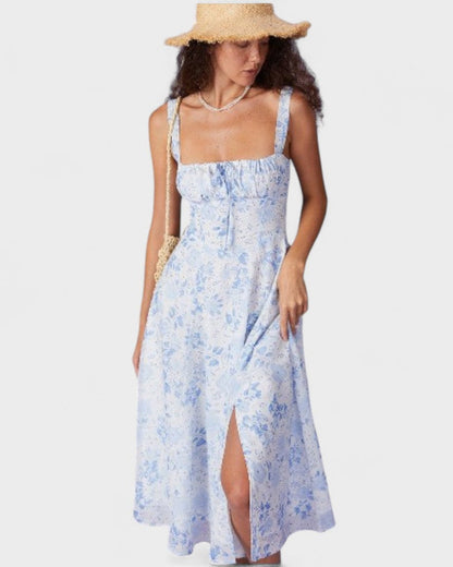 Renata - Floral Blue Midi Dress
