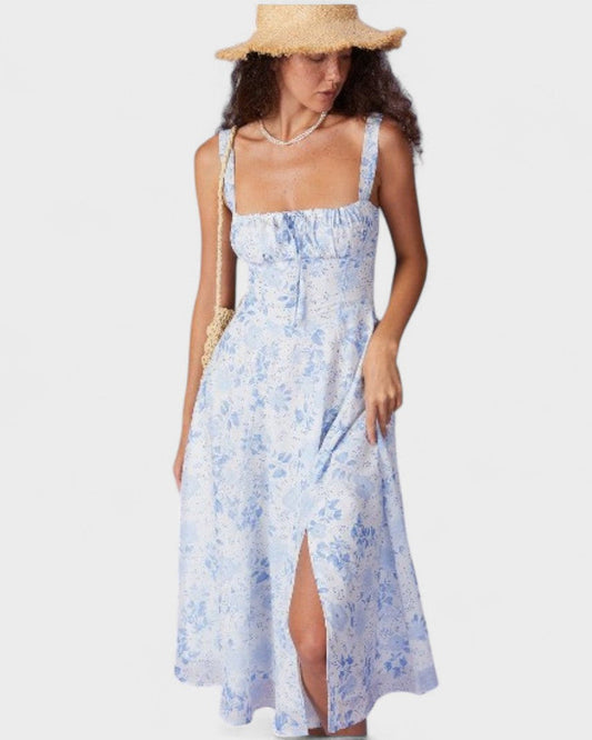 Renata - Floral Blue Midi Dress