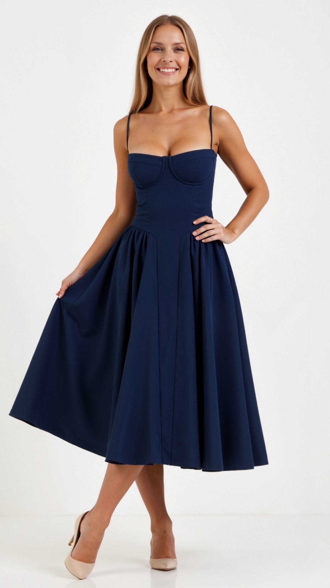 Odete - Midi Dress with Structured Bodice