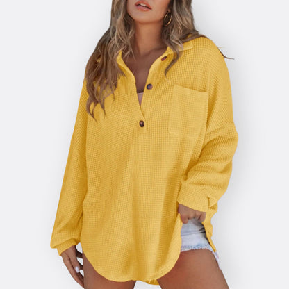 Inês - Blusa Túnica Leve com Decote em V e Botões