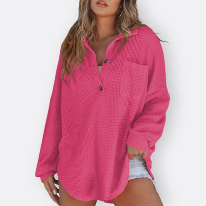 Inês - Blusa Túnica Leve com Decote em V e Botões