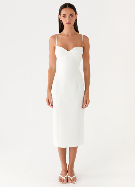 Vestido Midi Branco com Detalhe Bustier Asling
