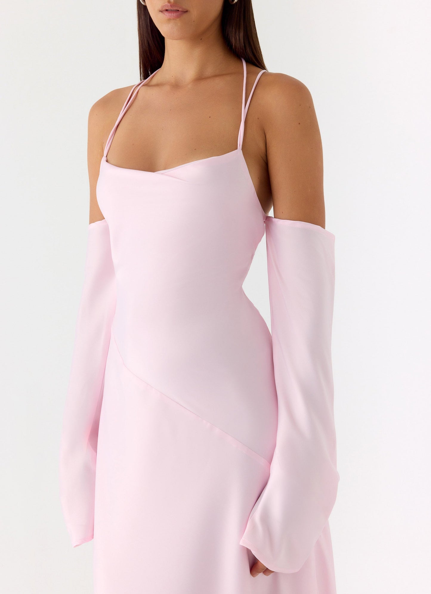 Vestido Maxi de Manga Longa Breathe Me - Rosa Pastel