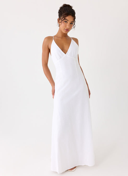 Calianna Maxi Dress in White Linen