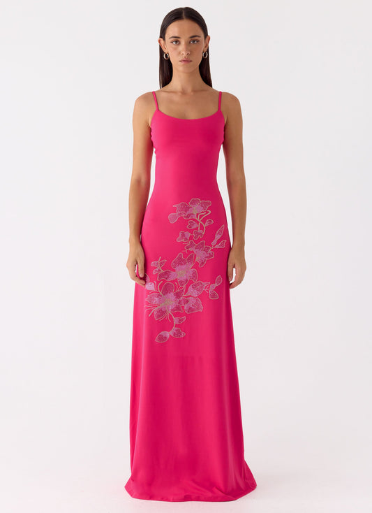 Vestido Maxi Fúcsia Decorado Carmine