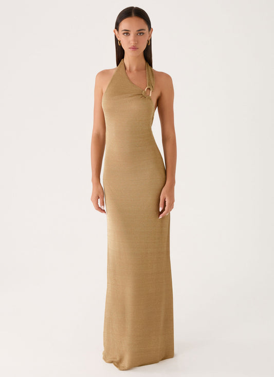 Vestido Maxi Cassira Brilhante - Dourado com Brilho