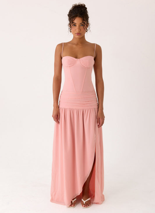 Clemence Coral Maxi Bustier Dress