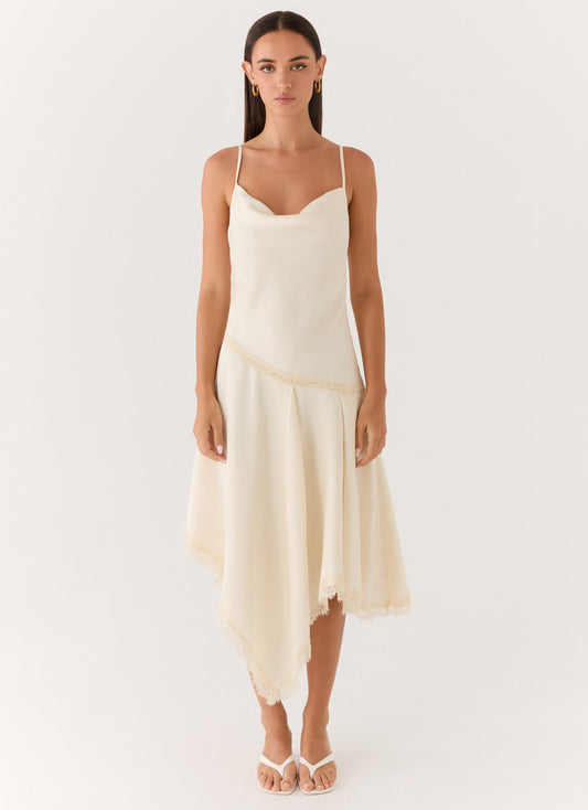 Vestido Midi Assimétrico Cleosa - Cor Marfim
