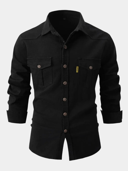 Camisa de Denim com Mistura - Detalhes em Botões