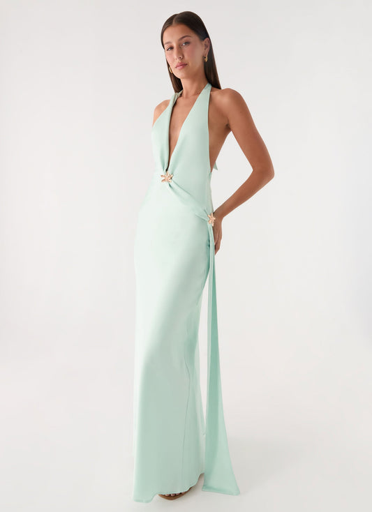 Eleni Pistachio Halter Maxi Dress