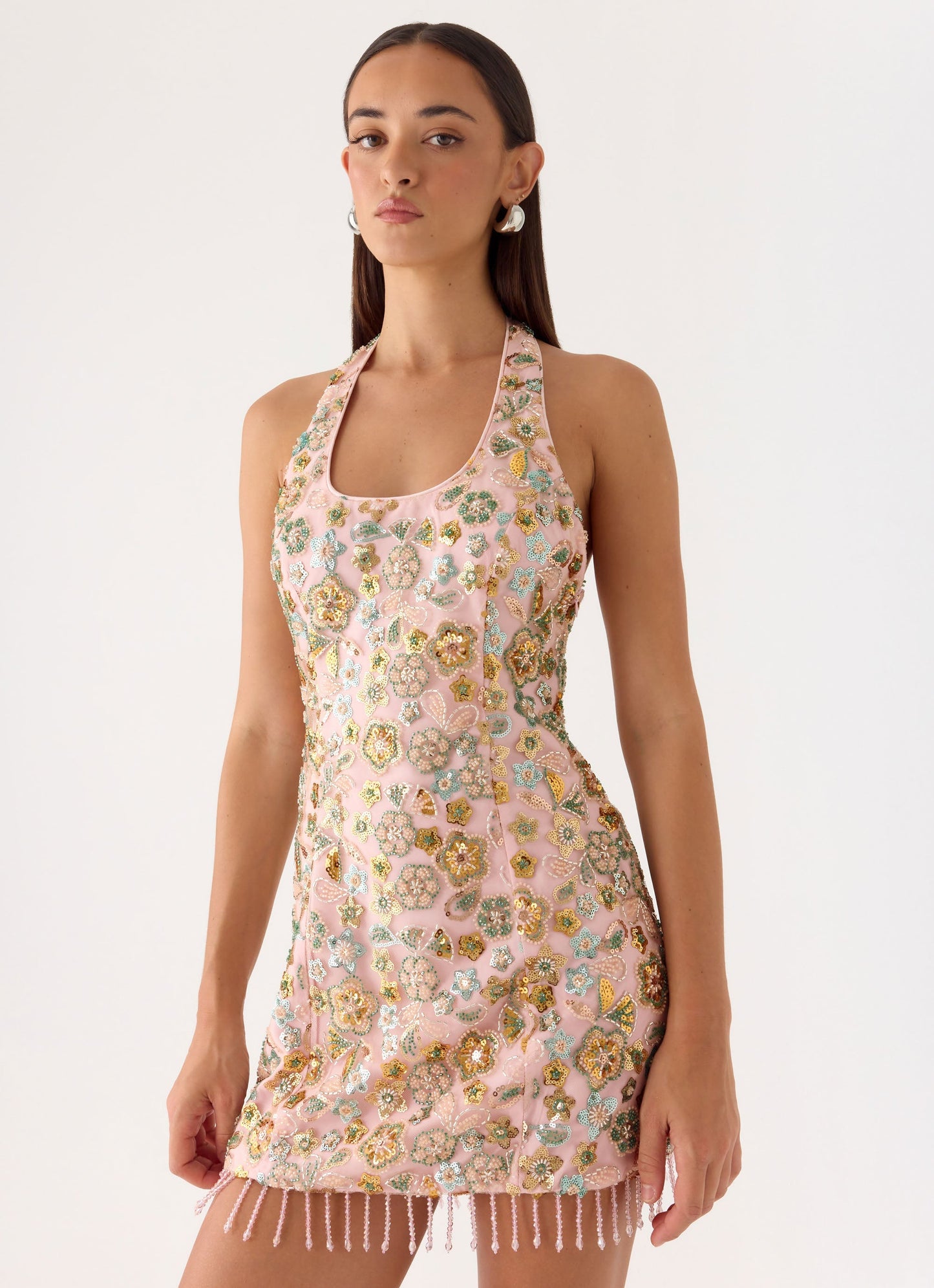 Ellerie Mini Beaded Dress - Pink