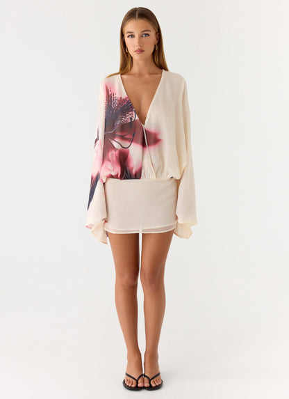Vestido Mini de Manga Longa Junia - Estampa Velvet Bloom