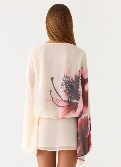 Vestido Mini de Manga Longa Junia - Estampa Velvet Bloom