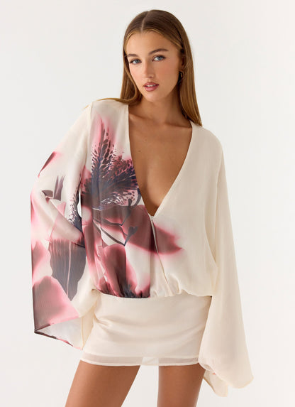 Vestido Mini de Manga Longa Junia - Estampa Velvet Bloom