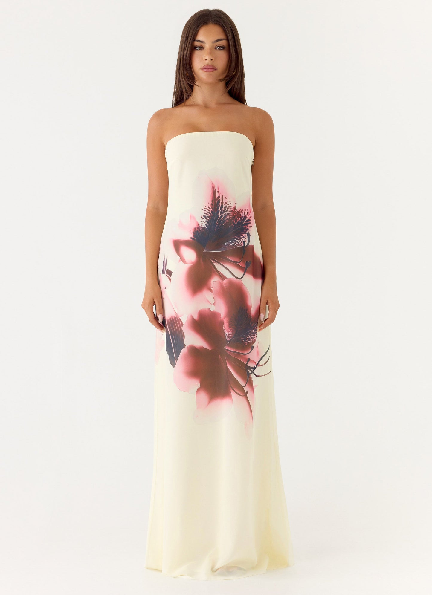 Vestido Maxi Sem Alças Lariettea - Veludo Floral