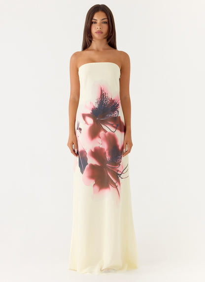Vestido Maxi Sem Alças Lariettea - Veludo Floral