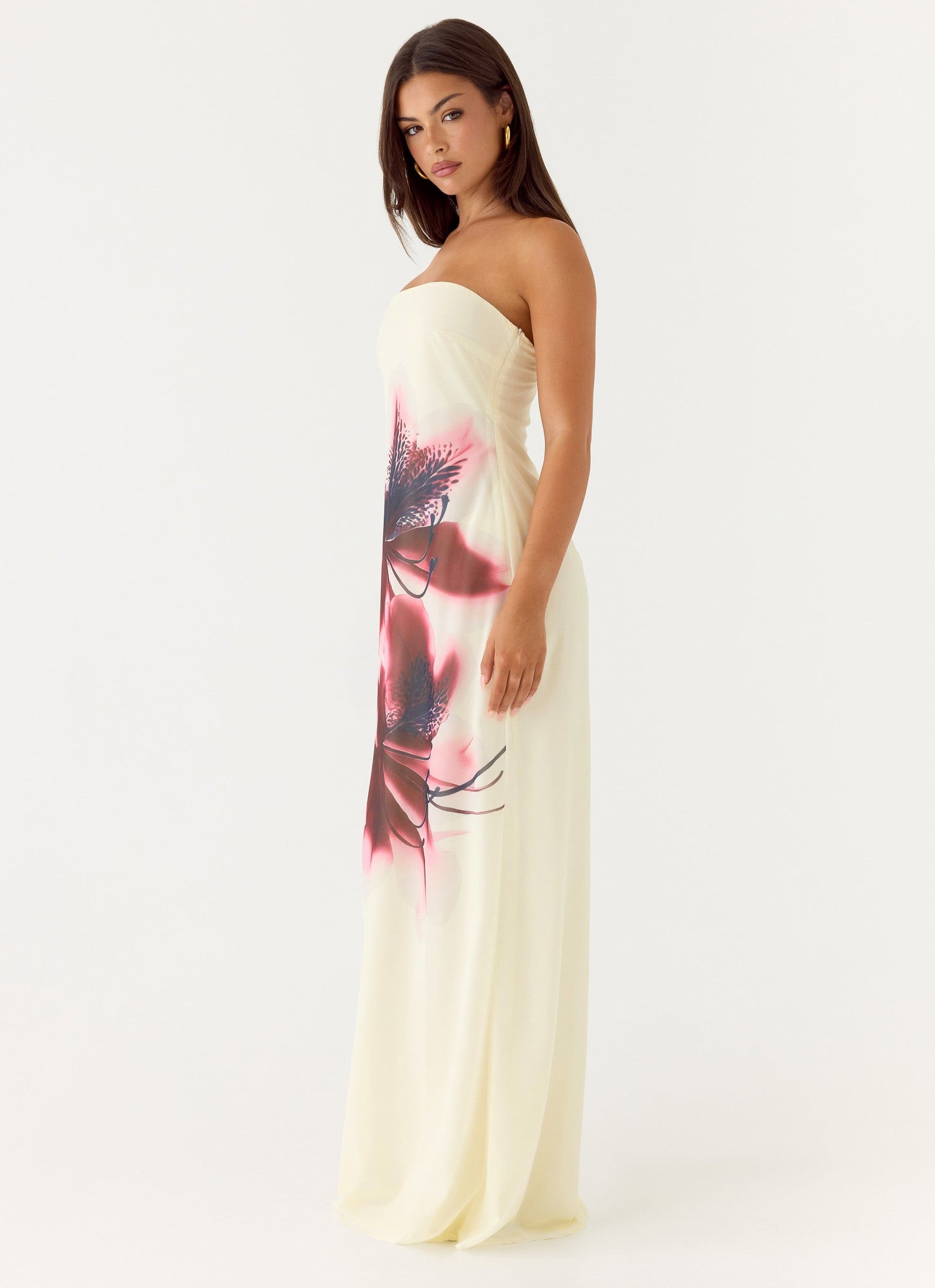 Vestido Maxi Sem Alças Lariettea - Veludo Floral