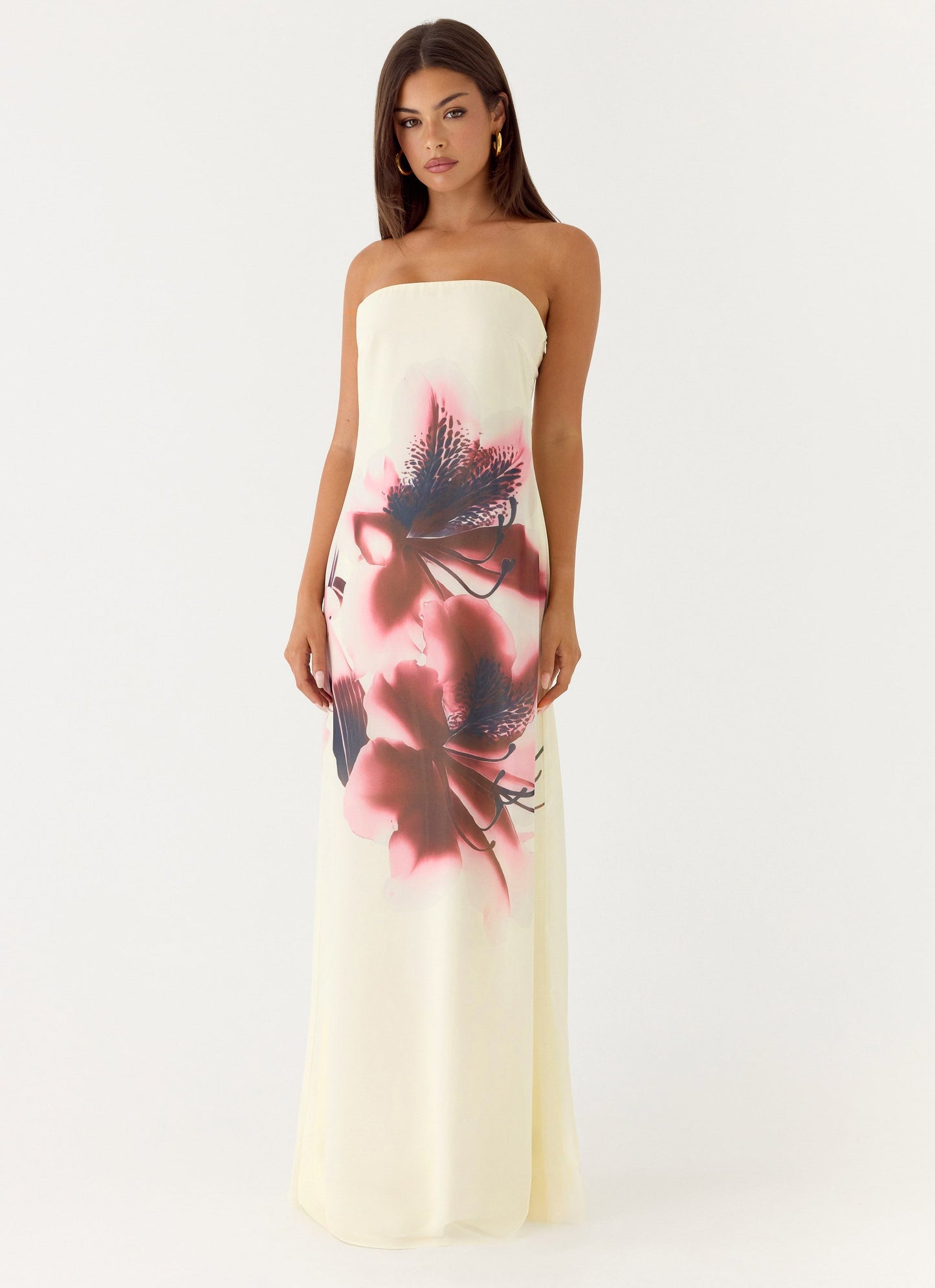 Vestido Maxi Sem Alças Lariettea - Veludo Floral