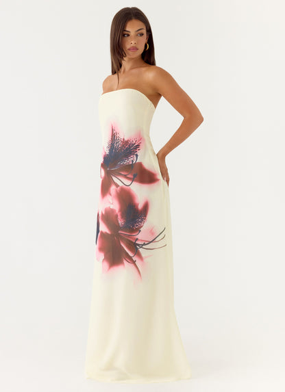 Vestido Maxi Sem Alças Lariettea - Veludo Floral