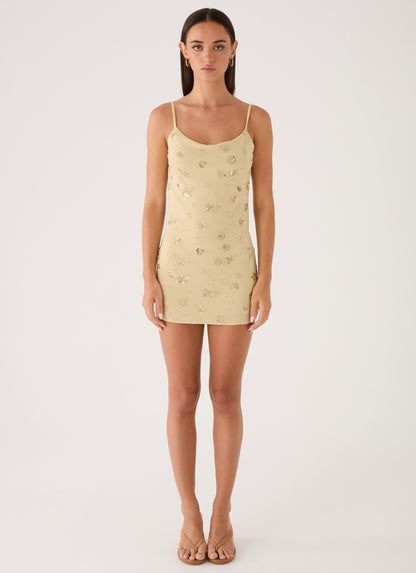 Vestido Mini Levanna em Lantejoulas com Contas - Verde Oliva Claro