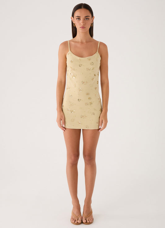 Vestido Mini Levanna em Lantejoulas com Contas - Verde Oliva Claro