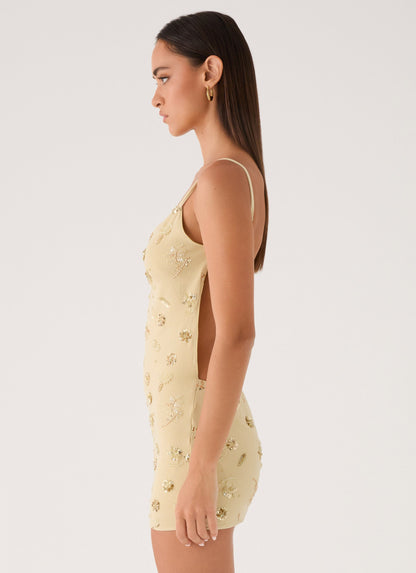 Vestido Mini Levanna em Lantejoulas com Contas - Verde Oliva Claro