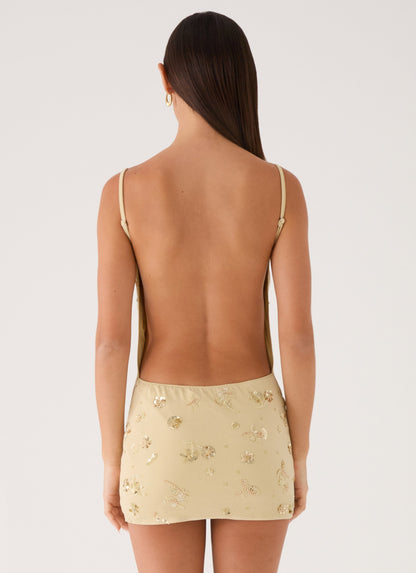 Vestido Mini Levanna em Lantejoulas com Contas - Verde Oliva Claro