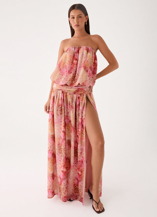 Maxi Vestido Sem Alças Lioras - Estampa Botânica