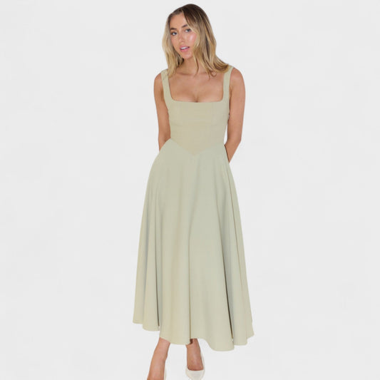 Maribel - Midi Dress with Square Neckline