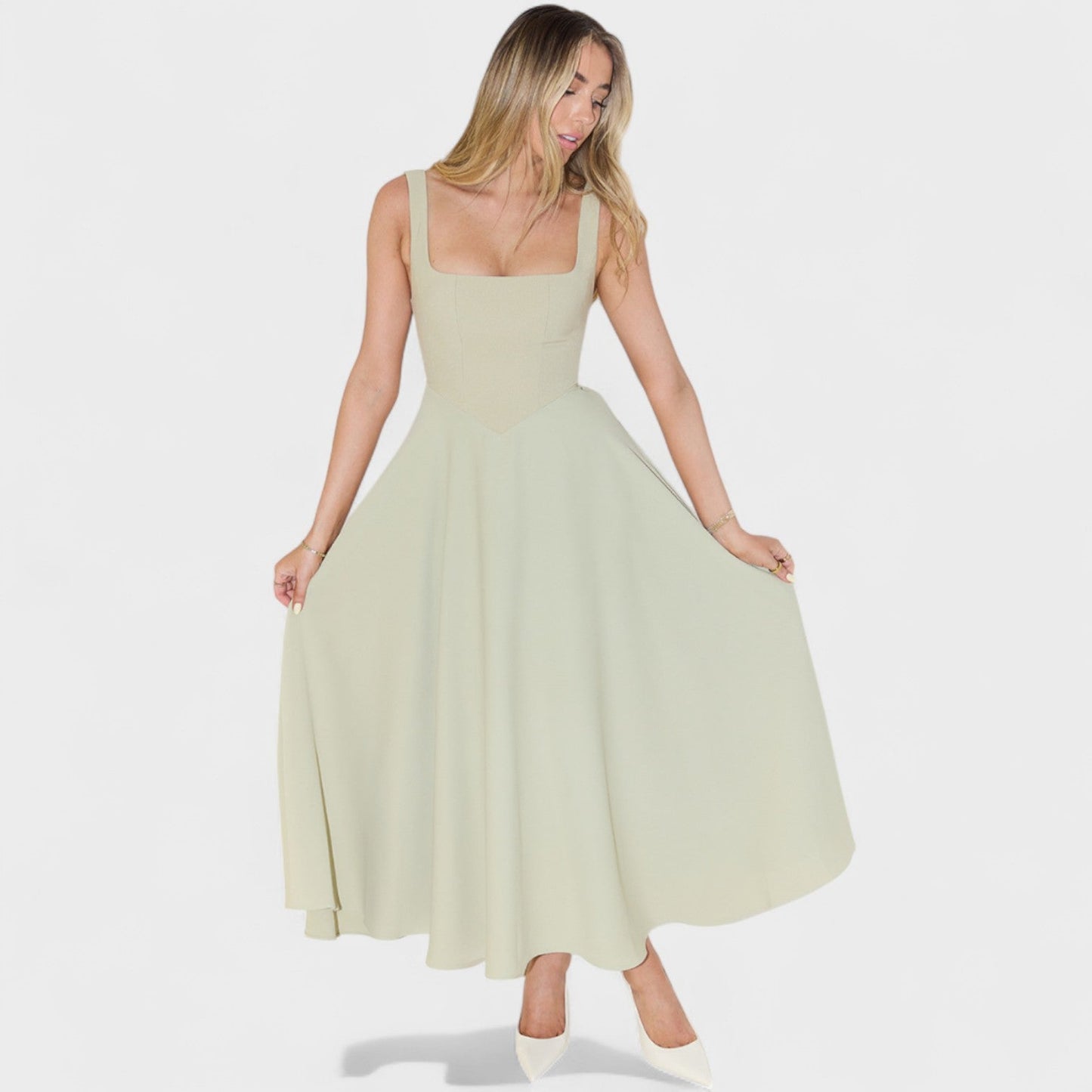 Maribel - Midi Dress with Square Neckline