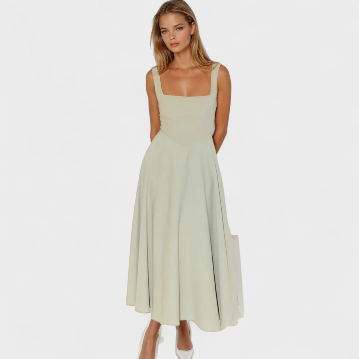 Maribel - Midi Dress with Square Neckline