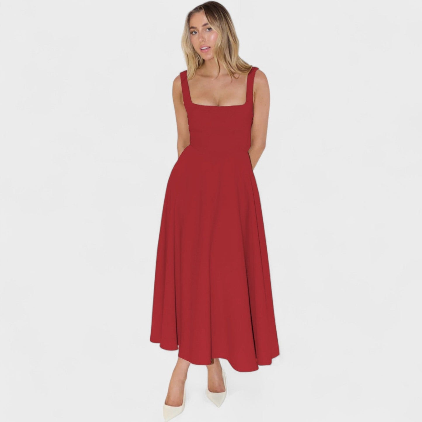 Maribel - Midi Dress with Square Neckline